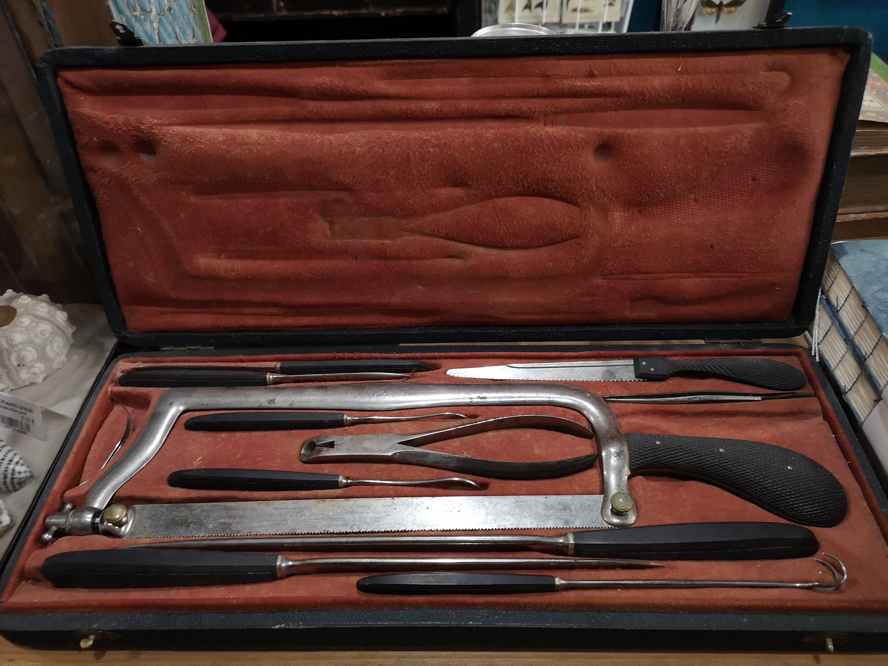 Antique Français Medical Surgery Set Signé Antiquités Chirurgicales Instruments Docteur Cadeau Autop