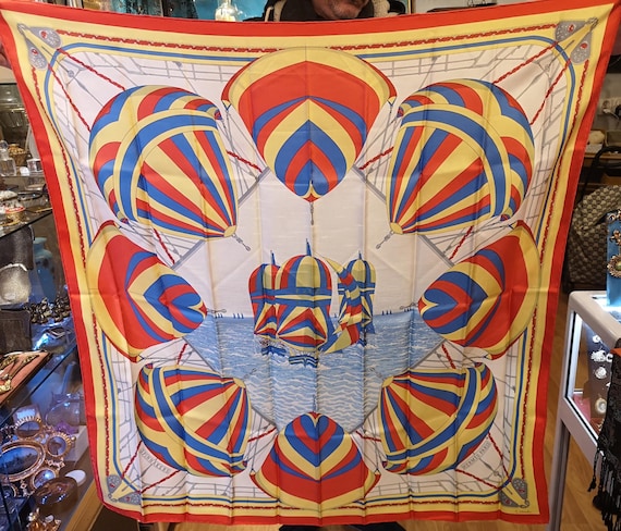 Spinnaker Hermes Silk Scarf Sail Decor Boat Blue Gold Red Women