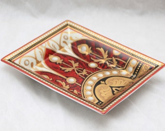 Philippe Patek Porcelain Enamel Display Dish, Red and Gold Decor