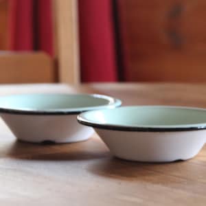 Enamel plates Bowls Set Vintage enamelware plates Green enamelware Graniteware Camping plates  Outdoor dining Dinner plates Farmhouse