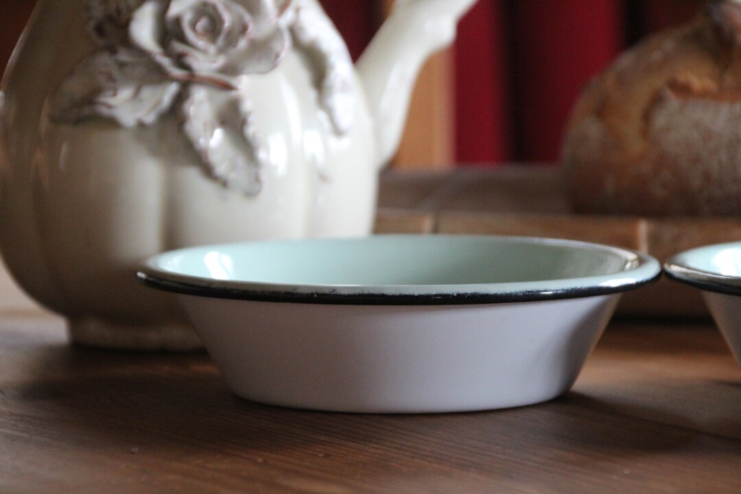 Enamel Plates Bowls Set of 4 Vintage Enamelware Plates Green Etsy