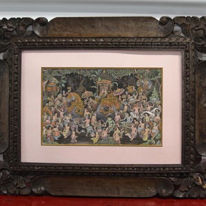 Vintage Balinese Traditional painting Bali wall hanging Bali wall decor Asian art Asian artist Ceremony Bali landscape Bali wood carving