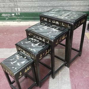 Asian style Black wood coffee tables Nesting tables Gold Side table Accent table End table Rectangular coffee table Living room Furniture