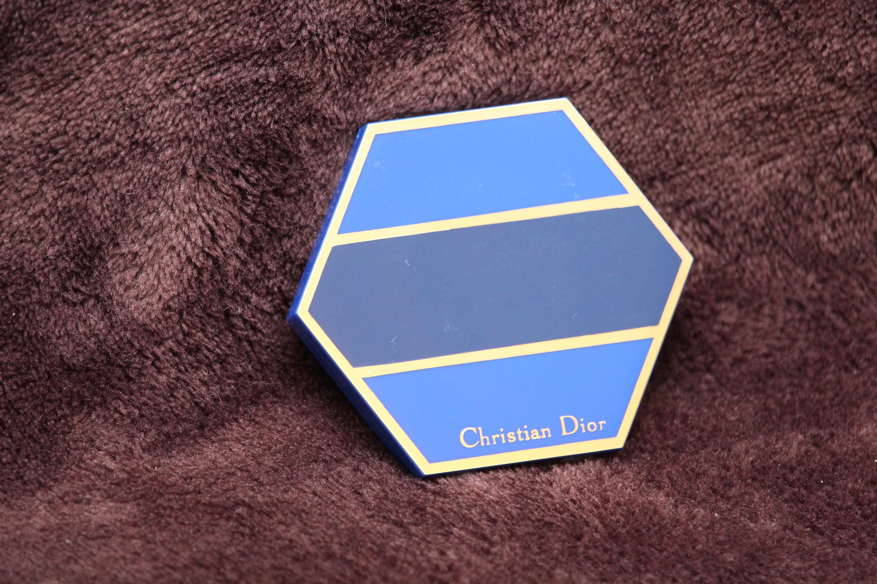 Christian Dior Vintage Compact Mirror Handheld Purse Mirror Blue