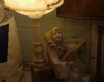 微笑むピエロの置物ランプ彫像彫刻人形道化師コメディア・デラルテ劇場