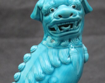 中国の福犬像 ターコイズ 犬のギフト 犬の置物 風水 陶器 保護寺院 福