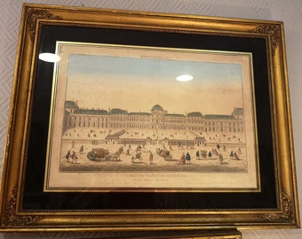 Antike französische Versailles Gravur Goldrahmen Schlosslandschaft Schlosswanddekor Marie Antoinette
