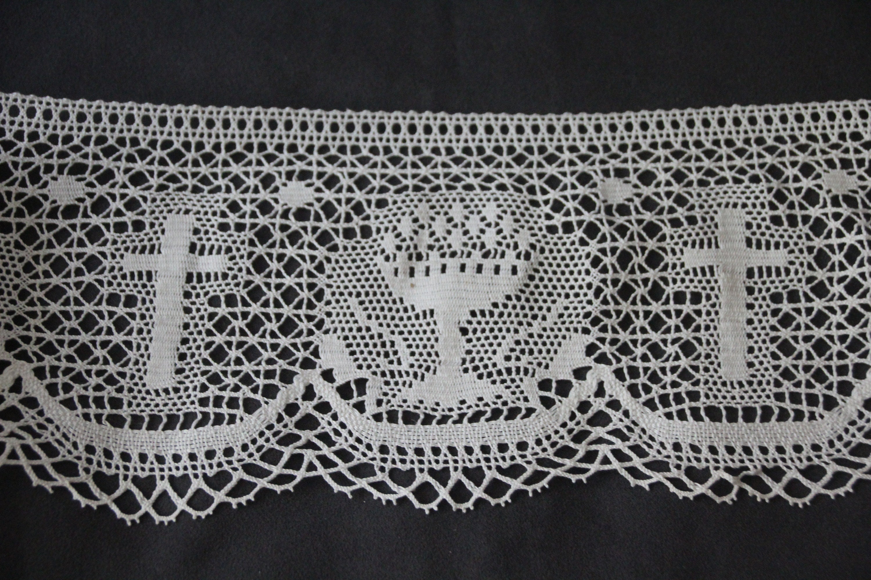 Vintage Church Lace Trim Cross Motif Chalice Decor French 