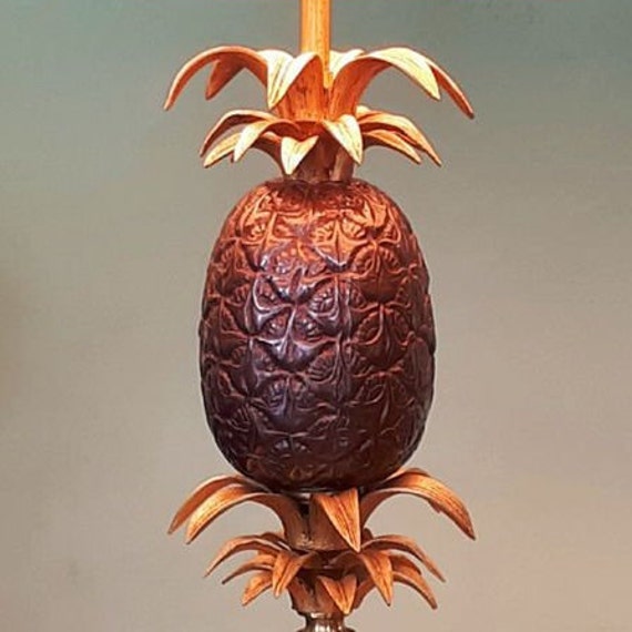 Vendu Paire Vintage Or Ananas Lampes de Table Bronze Laiton Or Beige Abat-Jour Lampe Accent Pineappl