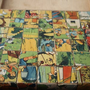 Rompecabezas de cubos de madera vintage Rompecabezas de bloques de madera Decoración Niños Regreso a la escuela Educación Juguete vintage Shabby chic Decoración de habitación infantil