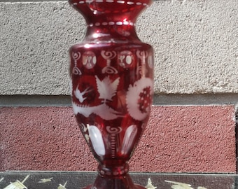 Jarrón con base de cristal rojo rubí Florero Centro de mesa
