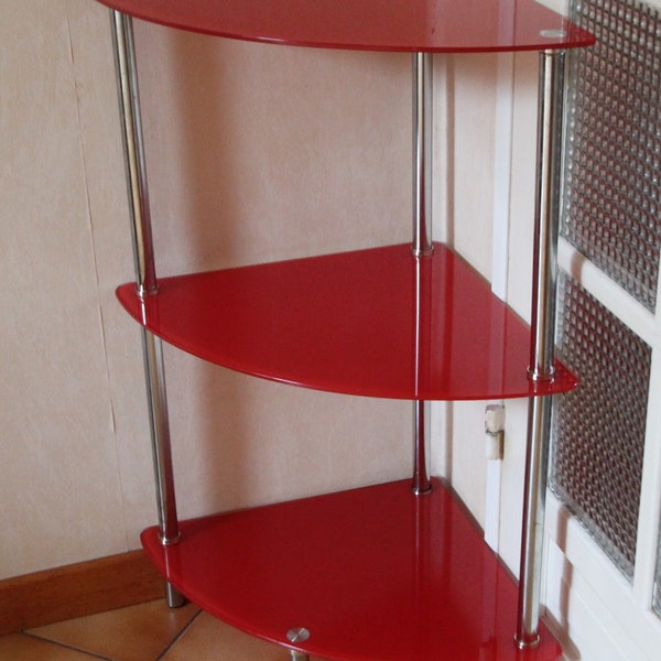 Étagère en verre rouge Étagère en verre rouge Métal chromé Rangement salle de bain Organisation de la cuisine Meuble minimaliste Déco minimaliste Déco murale rouge