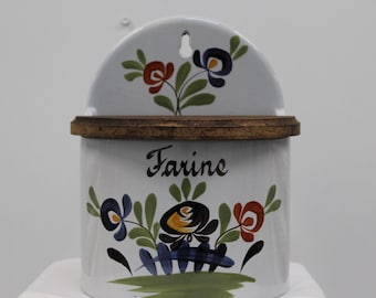 Large French vintage flour box Ceramic canister French country Countryhouse Kitchen wall decor Rustic