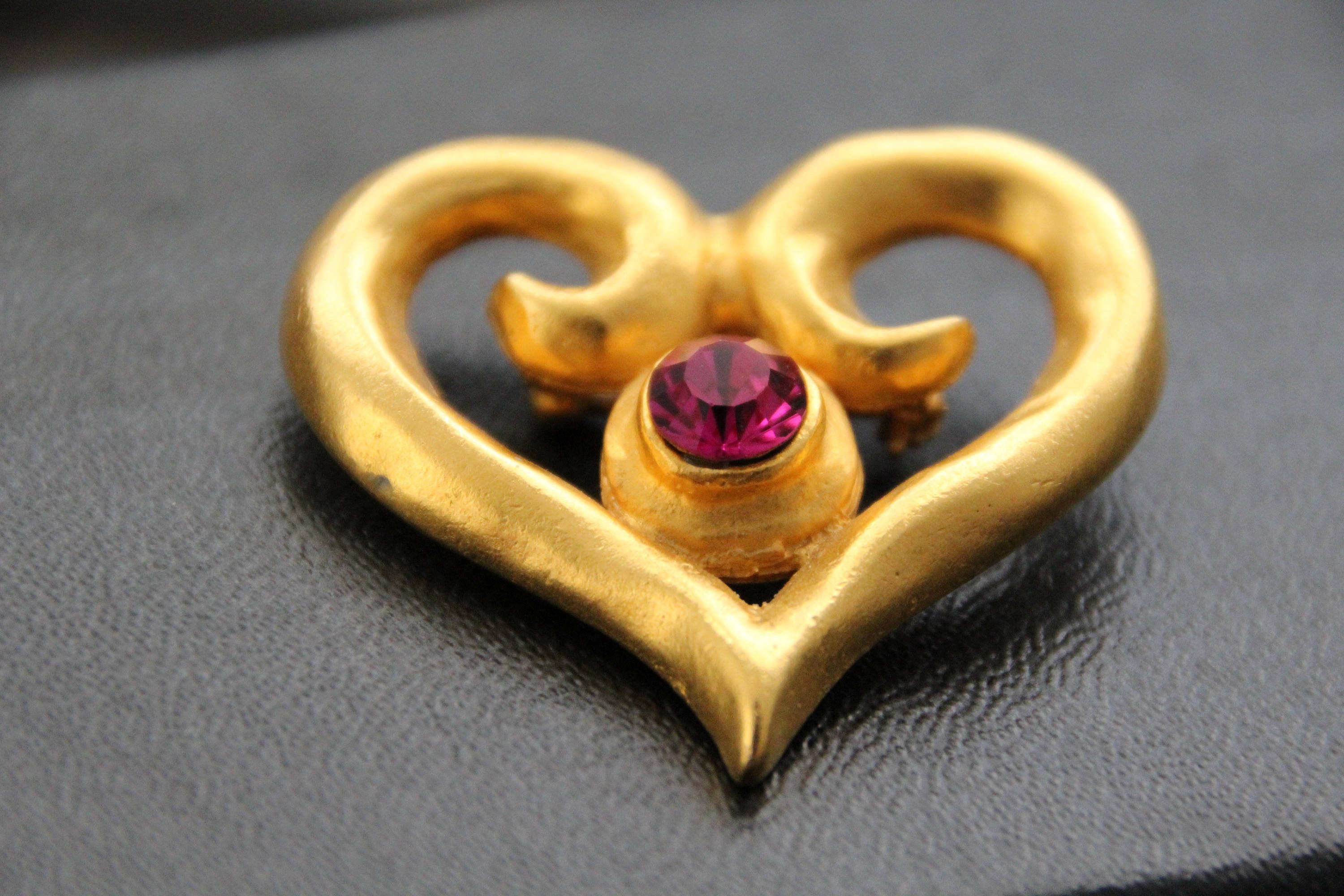 Heart Brooch Heart Pendant Gold Tone Garnet Rhinestone - Etsy