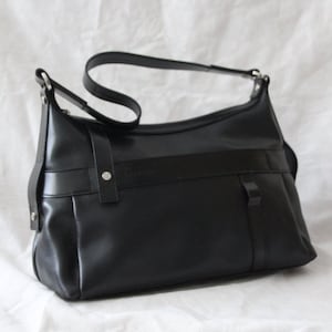 LANCEL black leather HANDBAG Hand bag Shoulder bag Sac a main Women&#39;s bag Lady&#39;s bag Black handbag Tote bag Fashion accessories Gift for her