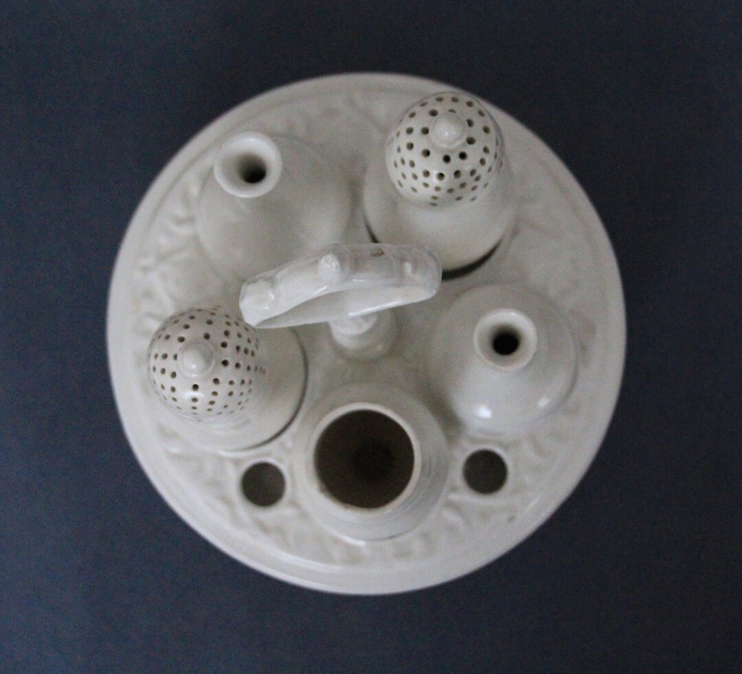 Condiment Set Oil Vinegar White Ceramic Cruet Stand Italy Pepper Shaker ...