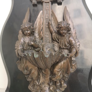 Large Holy water stoup Angels Wall cross Holy water font Christian Catholic religious wall decor Faith Church Bible Religious wall art