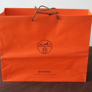 Extra large Orange Hermes Shopping bag Gift wrapping Elegant Gift for her Fashion gift Lady accessories Orange paper bag Orange accents image 3