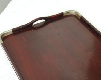 Large serving tray with handles Mahogany antique wooden tray Curved mahogany Wood tray Vintage wooden tray Rectangle coffee table tray
