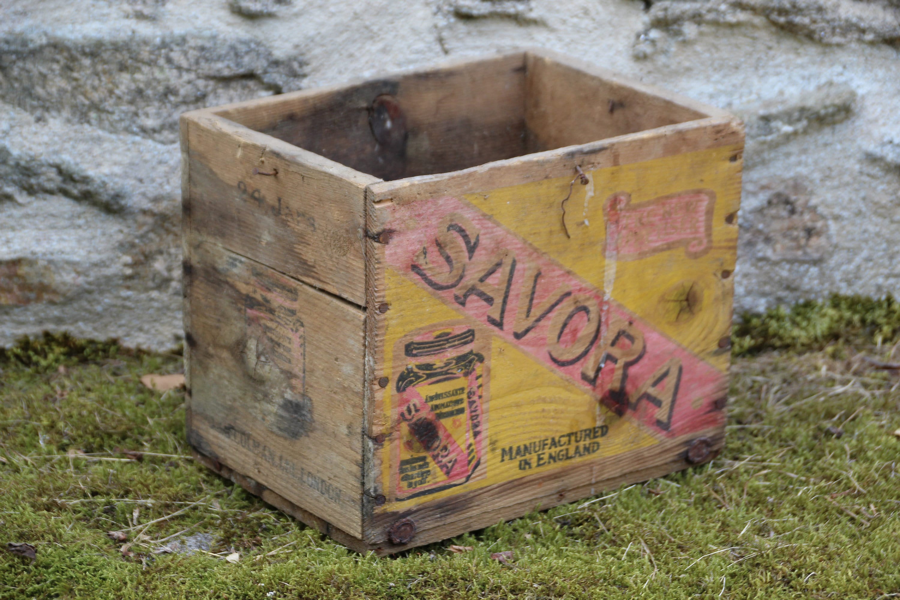 Boîte de Moutarde Antique Vintage Wooden Crate Box Retail Display Storage Wood Primitive Farmhouse D