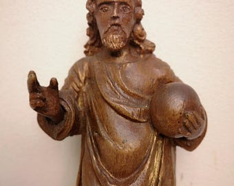 イエス・キリスト像 Jesus Statue アンティーク 木彫り彫刻 アンティーク 19 世紀の磔刑にされたイエス キリスト I.N.R.I.木の彫刻
