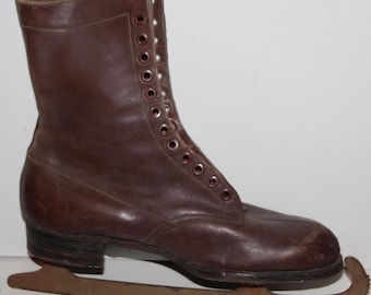 Patins de gelo Versailles em couro marrom, sapatos femininos, botas de patinação no gelo estilo vintage francês, esportes