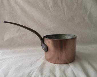 Vintage French Copper Saucepan, Forged Iron Handle, Rustic Kitchen Decor