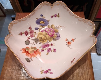 Antique Meissen Porcelain Bowl, Handpainted Floral Gilt Decor, 19th Century