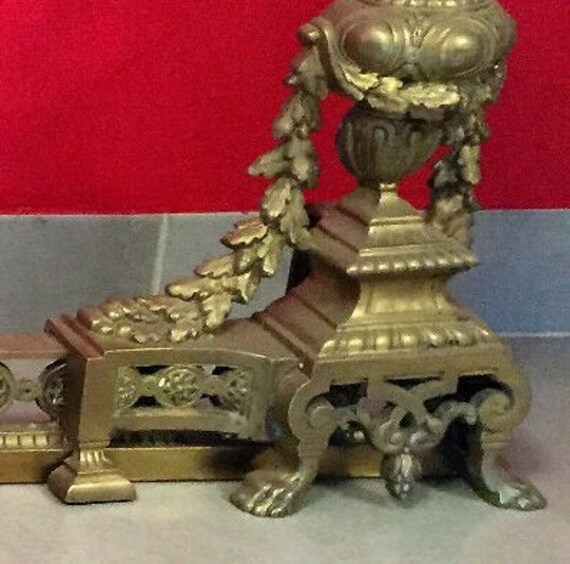 French Antique Bronze Brass Fireplace Andirons French Firedogs Etsy