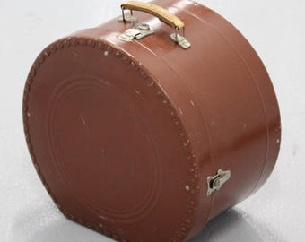 Vintage French Brown Hat Box Round Bandbox Ladies' Hat Storage Dressing organization