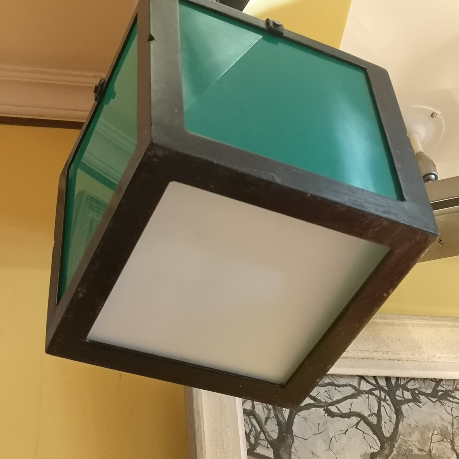 Green Glass Ceiling Light Square Pendant Light Bathroom Etsy