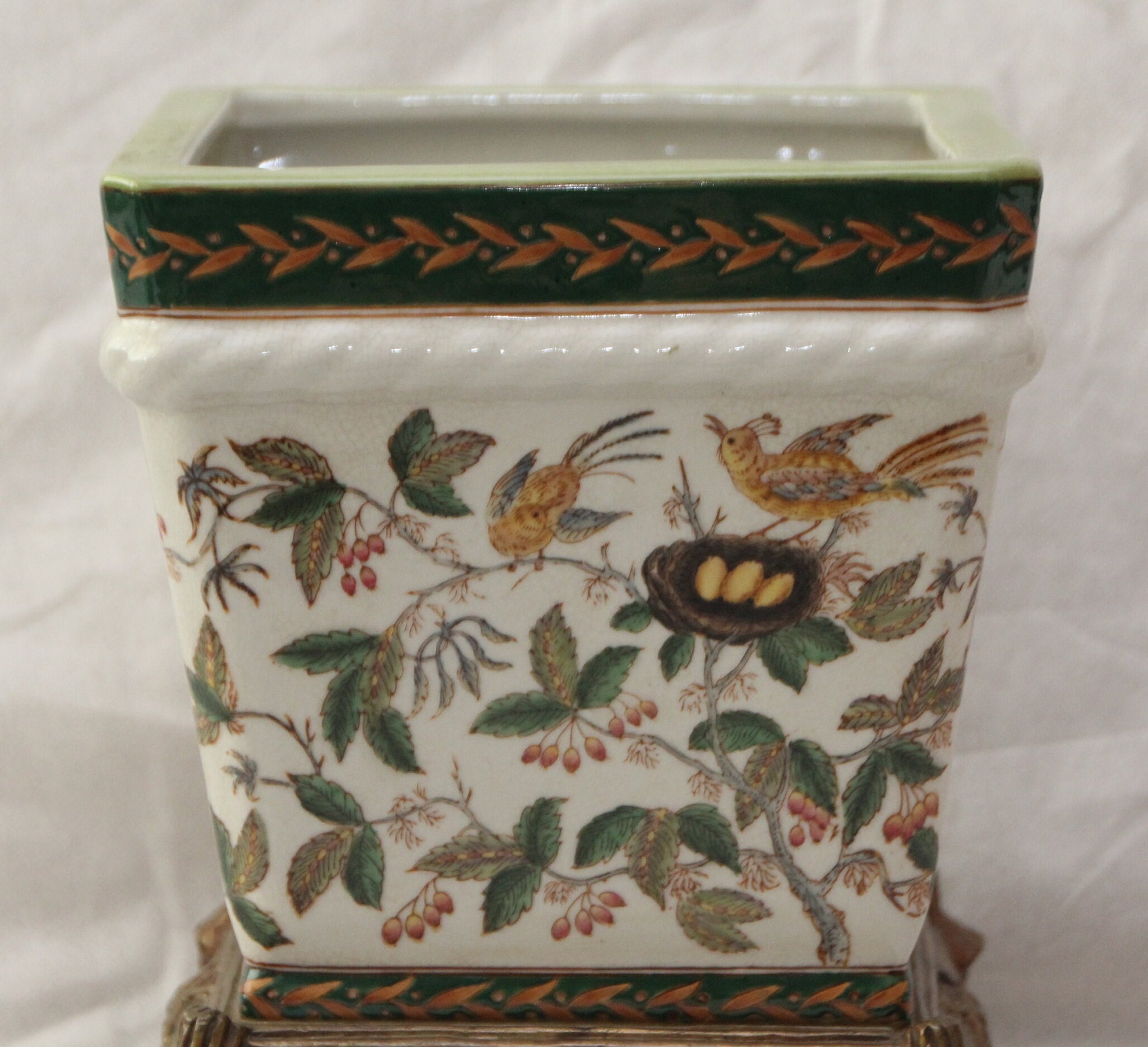 Large Gold Centerpiece Vase Planter Birds Decor Nest Flowers Floral - Etsy