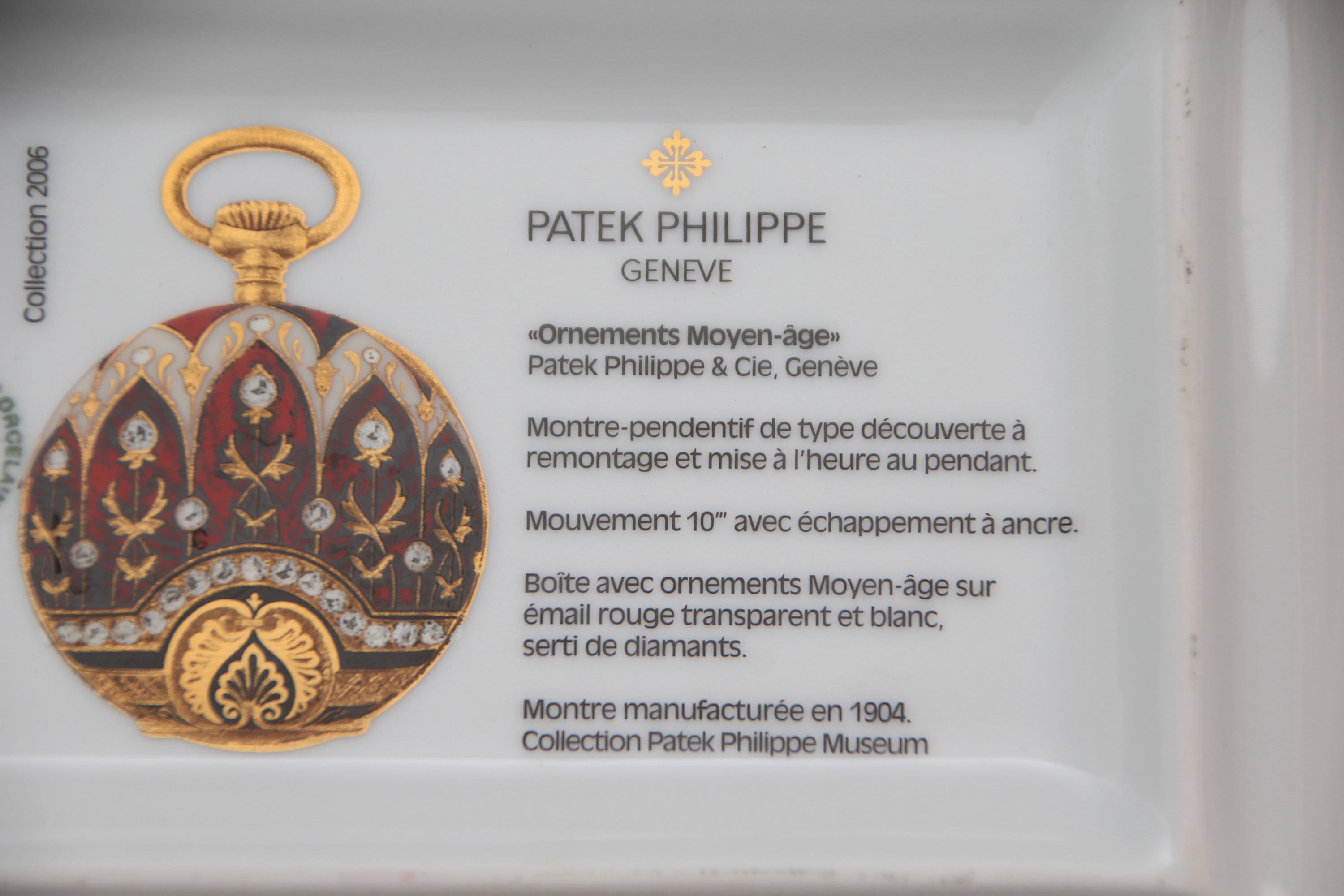 Philippe Patek Porcelain Enamel Display Dish, Red and Gold Decor