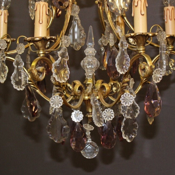 Éclairage de Lustre en Cristal Grand Lumière Ormolu Antique d'or Vintage Salle à Manger