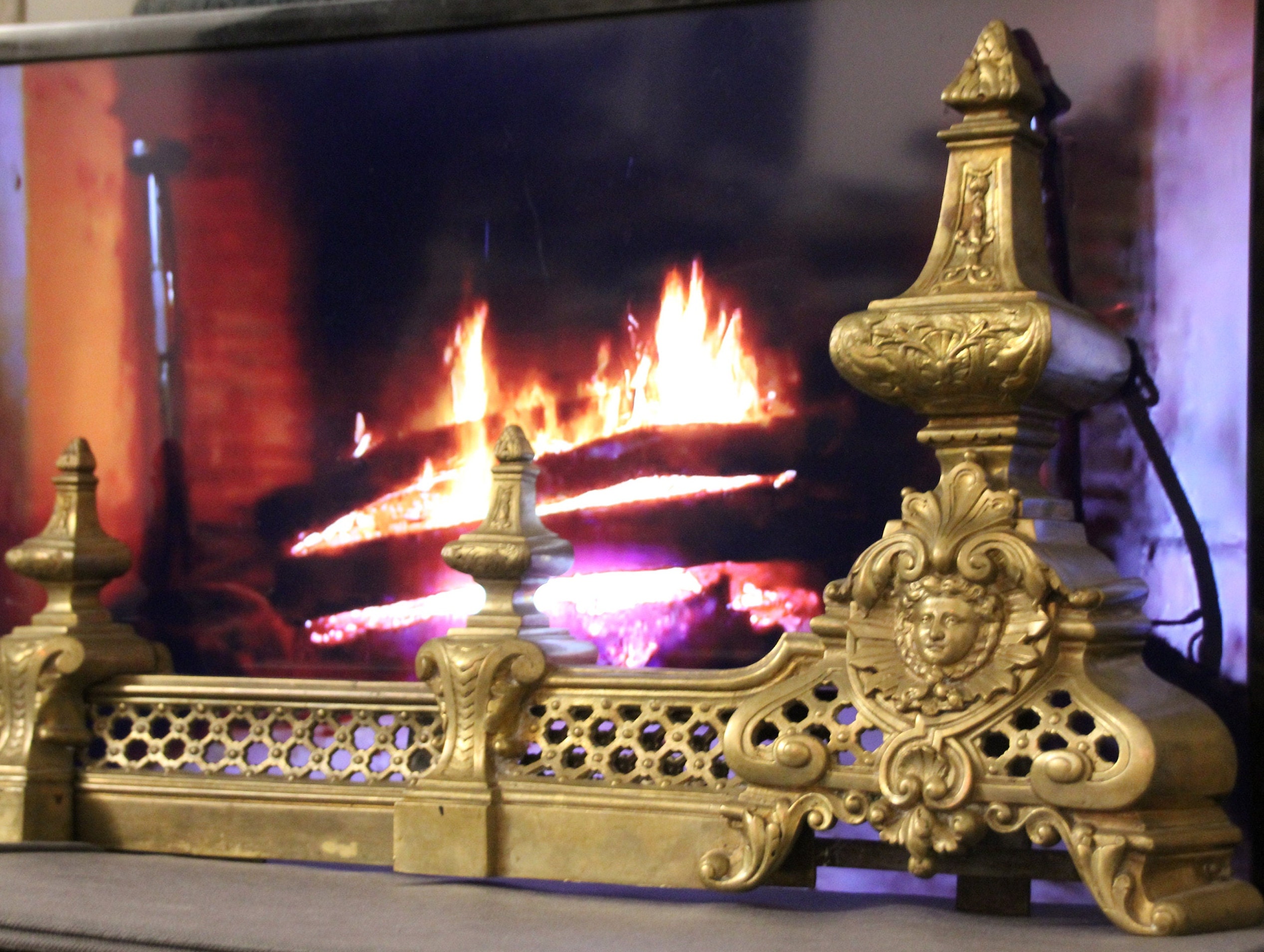 Cheminée Antique Etirons Louis Xiv Roi Soleil Français Bronze Vintage Andirons Décor Outils de Chemi