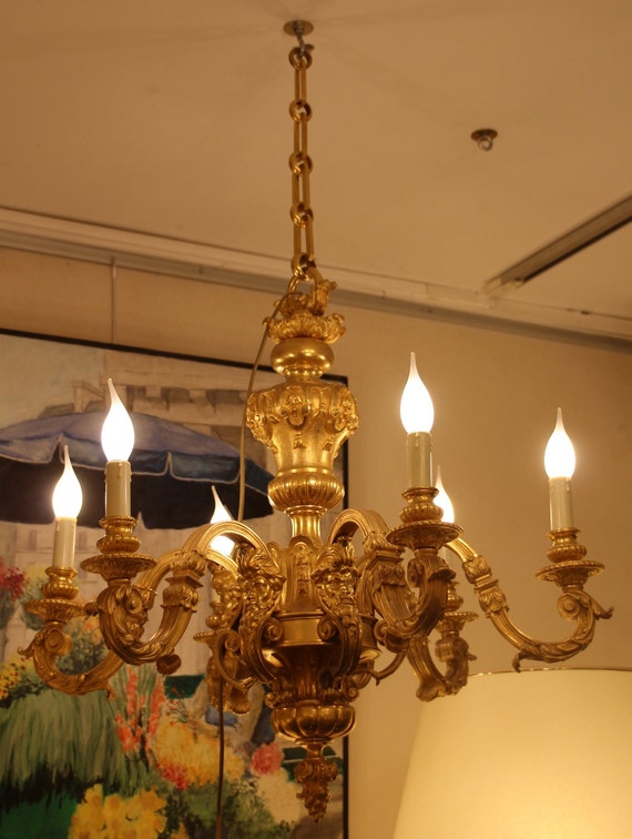 Antique French Chandelier Lighting Gilt Bronze 50