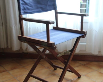 Vintage Maskenbildner Kinostar Teleskop Möbel Holz Leinwand Folding Director's Chair Blauer Canvas Regiestuhl Glamping Chair