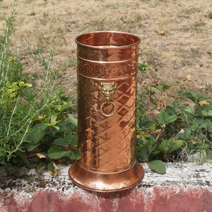 French Vintage copper Umbrella holder Cane holder Umbrella stand Cane stand Gold Lion head decor Entryway decor Mudroom Furniture  Home