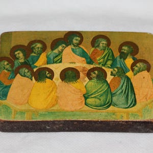 Last supper wall art Wood carving Evangelic Icon Jesus Apostles La Cene Ultima cena Carved Painting Religious art Artwork Catholic Bible art