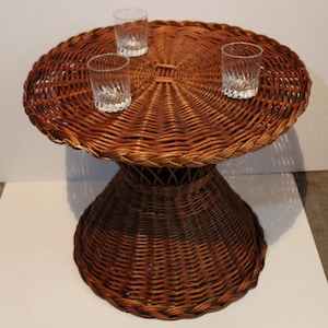 Runder Rattan Korbtisch Couchtisch Beistelltisch Sofa Beistelltisch Cocktailtisch Korbmöbel Rattanmöbel