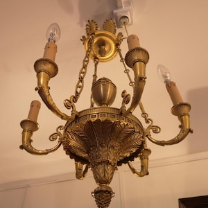 Antique French Empire bronze chandelier lighting Gold Ceiling light Gilt bronze light fixture Living room Bedroom Dining room pendant light