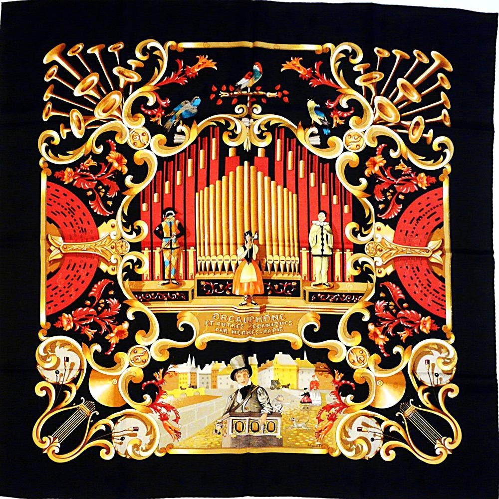 Hermes Silk Scarf Orgauphone Jacquard Treble Clefs Musician