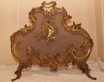 Louis XV style Gilt Solid bronze French Fireplace Spark Guard Ornate Antique Bronze Fire Screen Baroque Rococo Gold home decor Gold accents