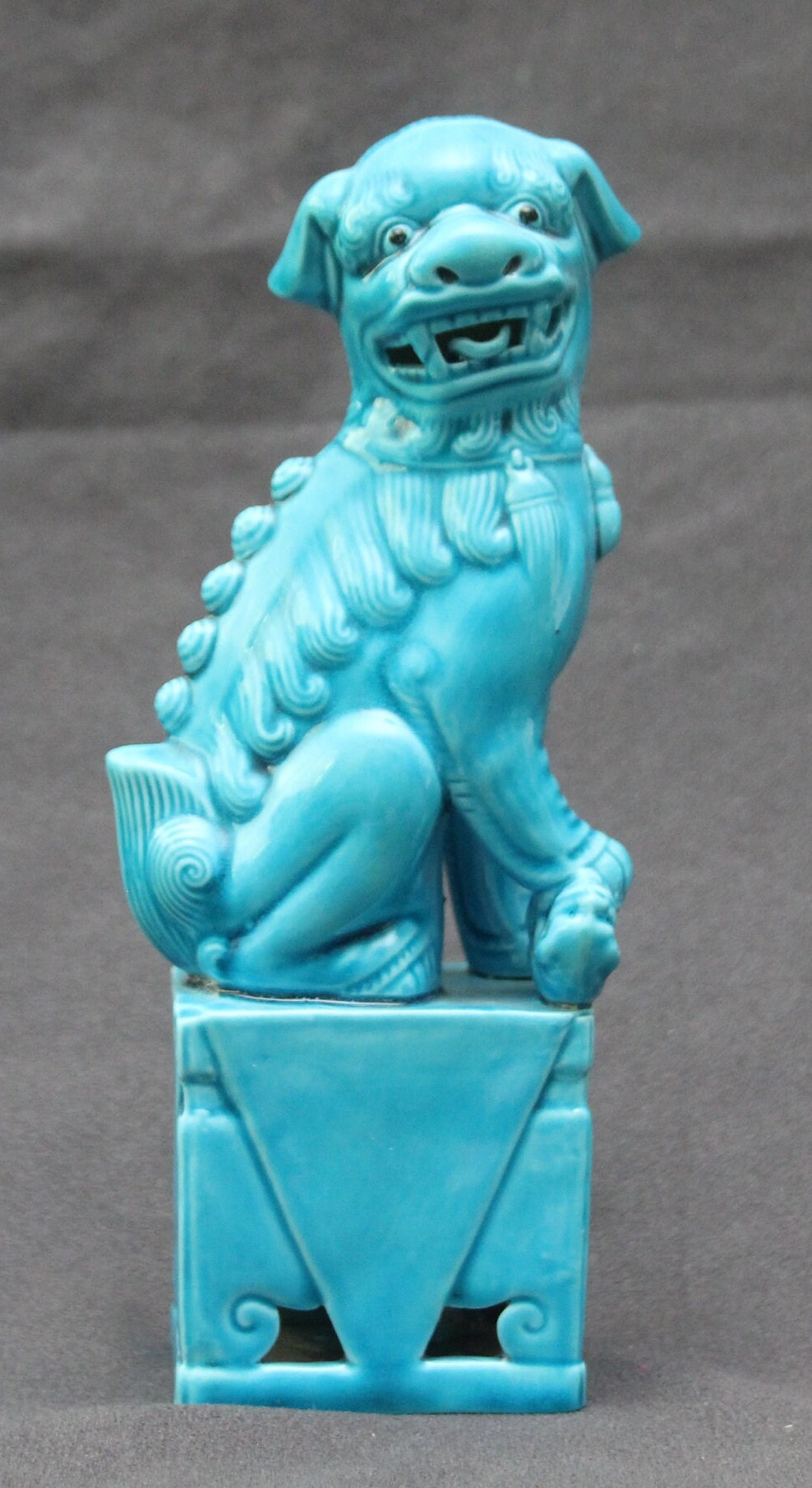 中国の福犬像 ターコイズ 犬のギフト 犬の置物 風水 陶器 保護寺院 福