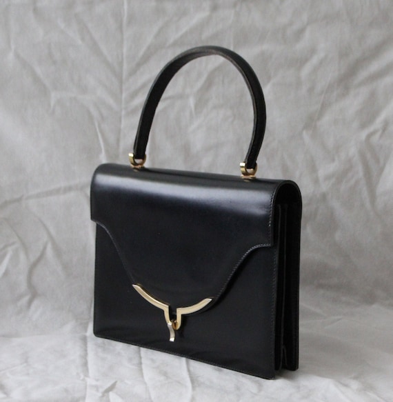 French haute couture Black leather handbag Bag Women's Lady's Fashion accessories Formal event Ceremony
