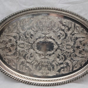 Silver centerpiece Oval Tray Silver plate tray Silver tray wedding Serving tray Holiday table Centerpiece wedding gift Flatware