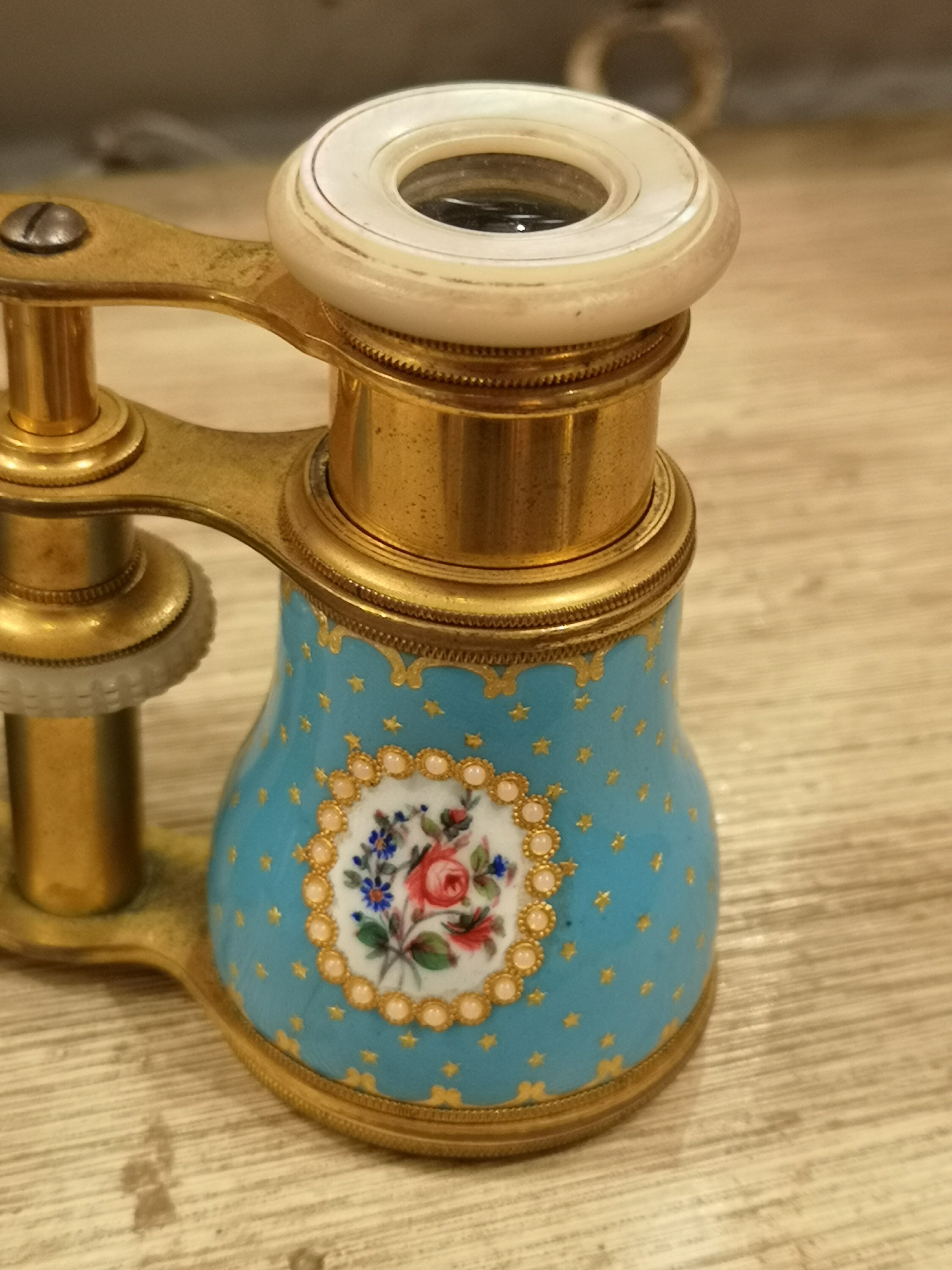 Clear Blue French Theater glasses Celestial blue Gold Opera binoculars