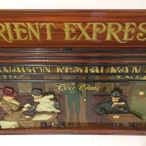 Wall rack Orient Express sign Signboard Train station Railway station Pub bar inn decor Advertisement Wooden sigh Agatha Christie books