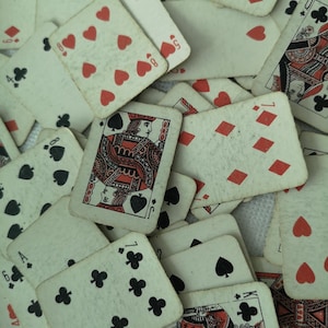 Miniatuurspeelkaarten Pokerkaarten Bridgekaarten Set van 52 vintage originele doos Elfin London Spades Hearts Diamonds Clubs