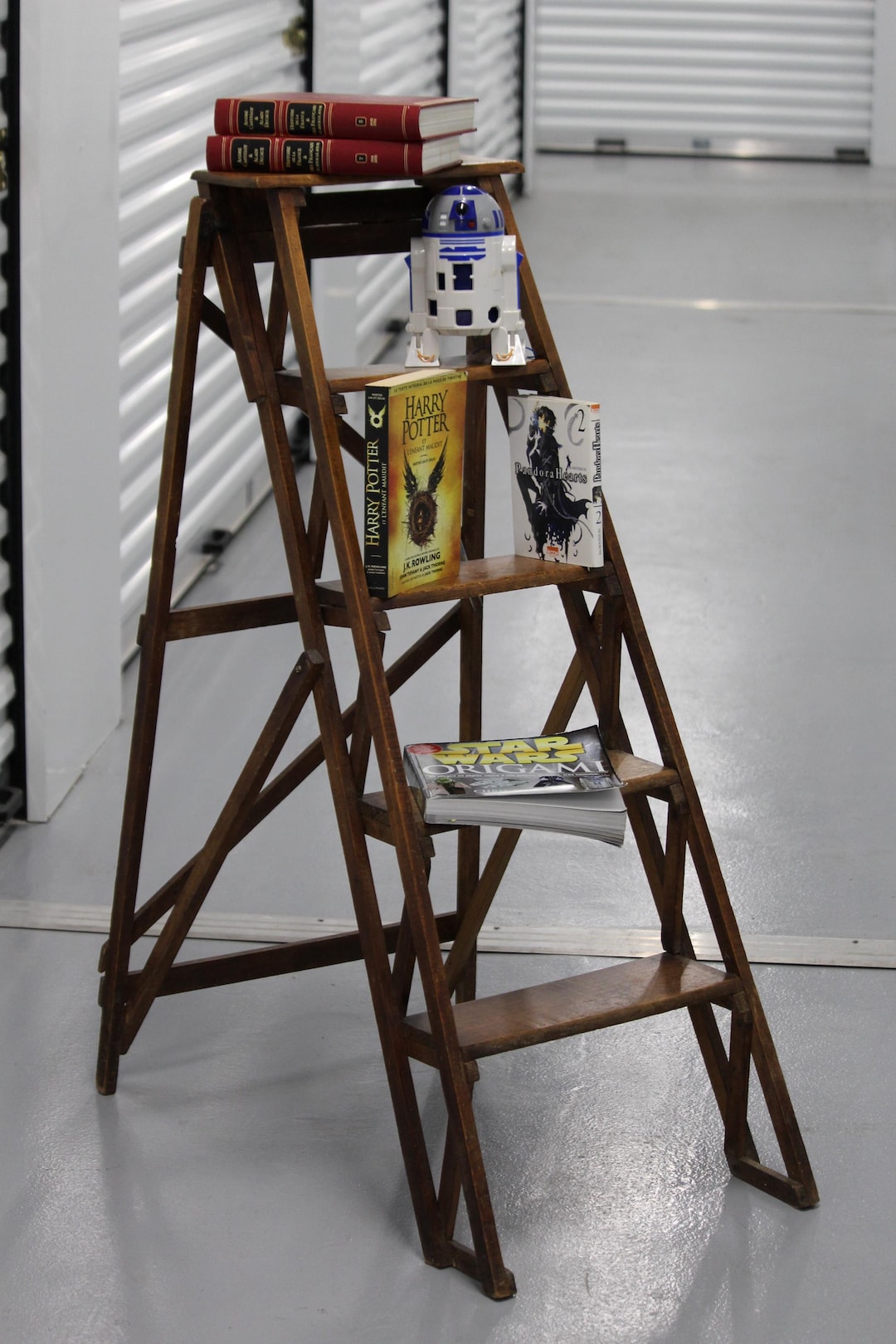 Wood Step Ladder Shelf Library Stairs Stepladder Step Stool Furniture ...